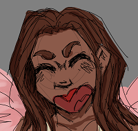 Sarah doodle smiling with bowas behind her